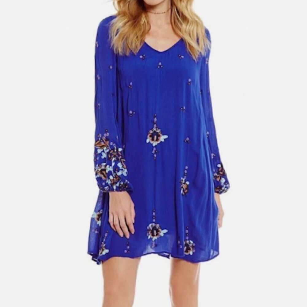 Free People Oxford Embroidered Shift Long Sleeve Mini Dress Women's XS